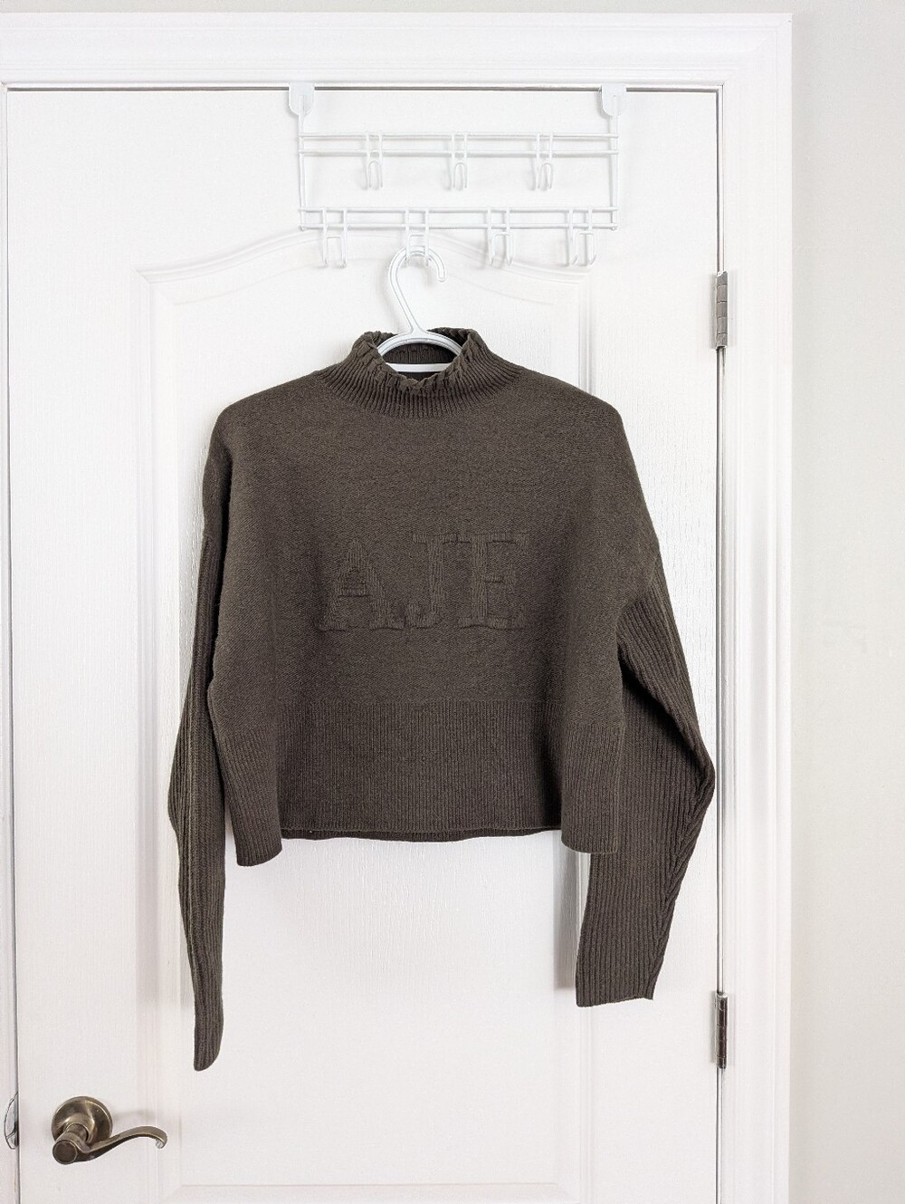 Aje Rennie Logo Funnel Neck Knit Jumper sweater dark green small - Picture 10 of 10